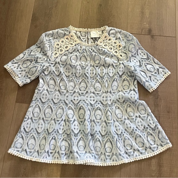Anthropologie Tops - HD in Paris Anthropologie Blue Sheer Lace‎ Top SZ XS A-Line Fairy Whimsical 34”